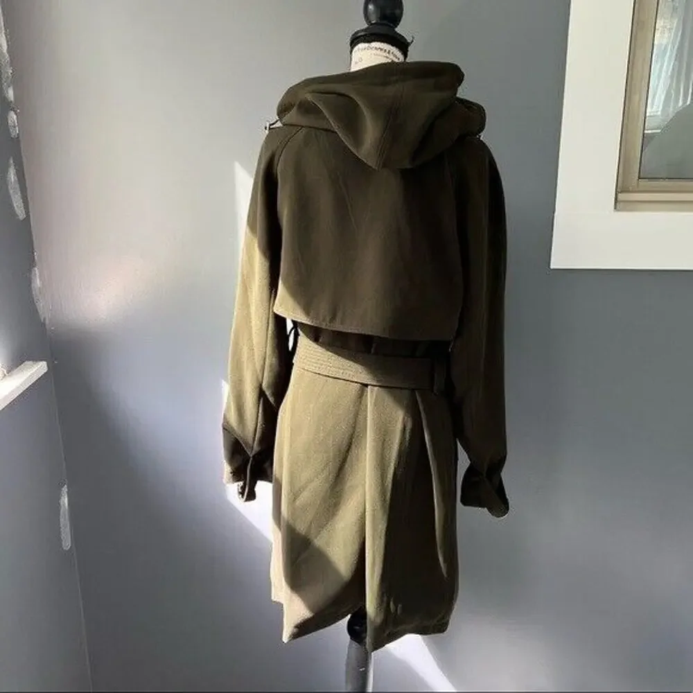 NWT Rachel Roy dark green water repellent crepe hooded trench coat w/ pockets - Picture 8 of 12